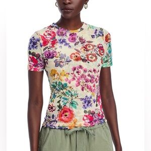 Johnny Was Evalon Floral Mesh Short-Sleeve Top 🌸 Size XS 🌷 Like New!